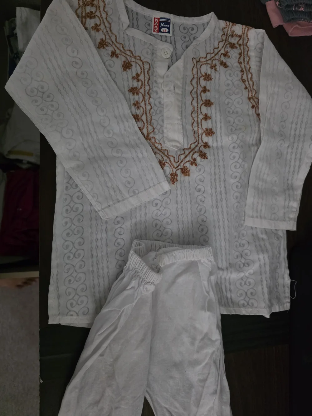 White Embroidered Kids Kurta Pajama